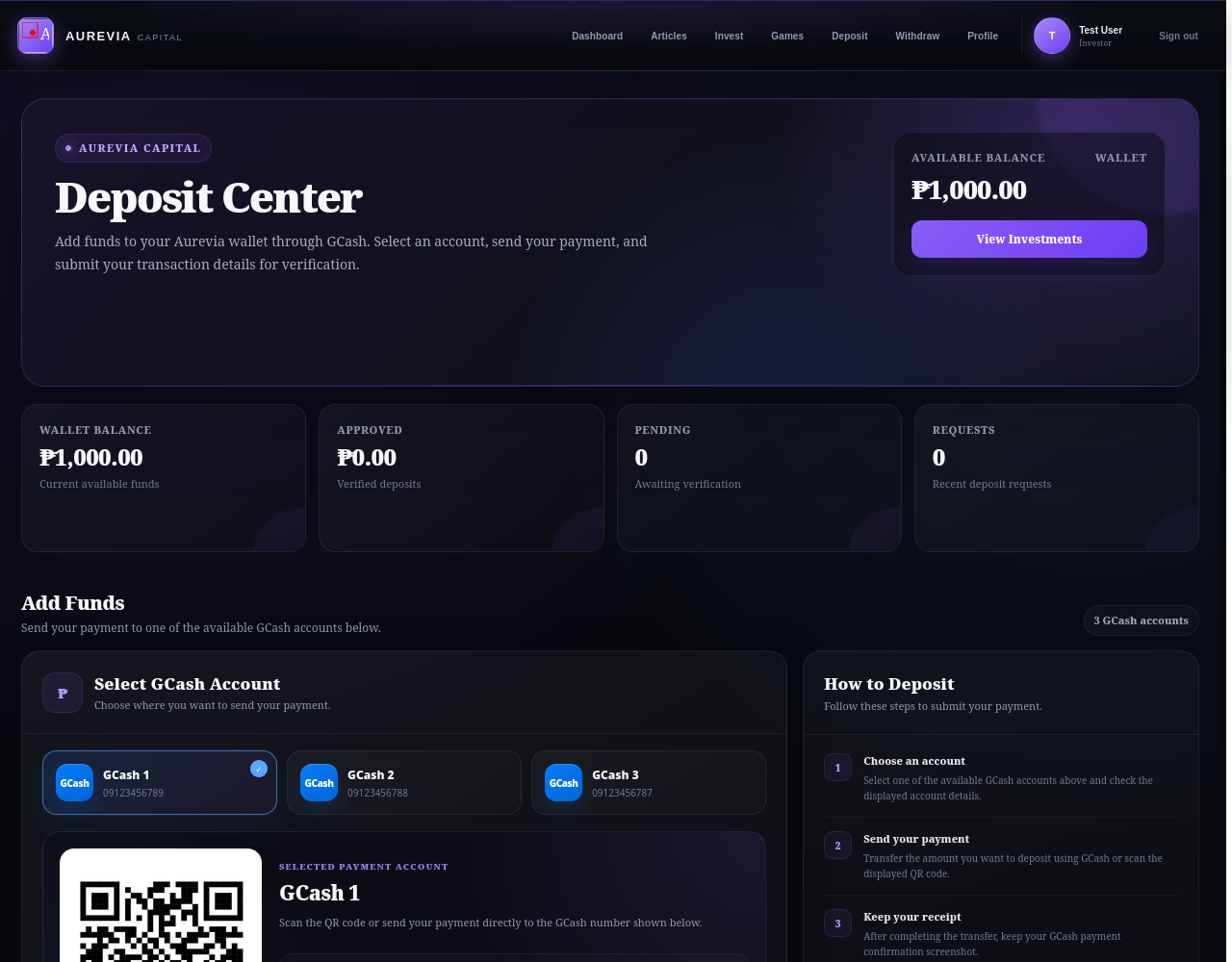 Aurevia Capital — deposit page