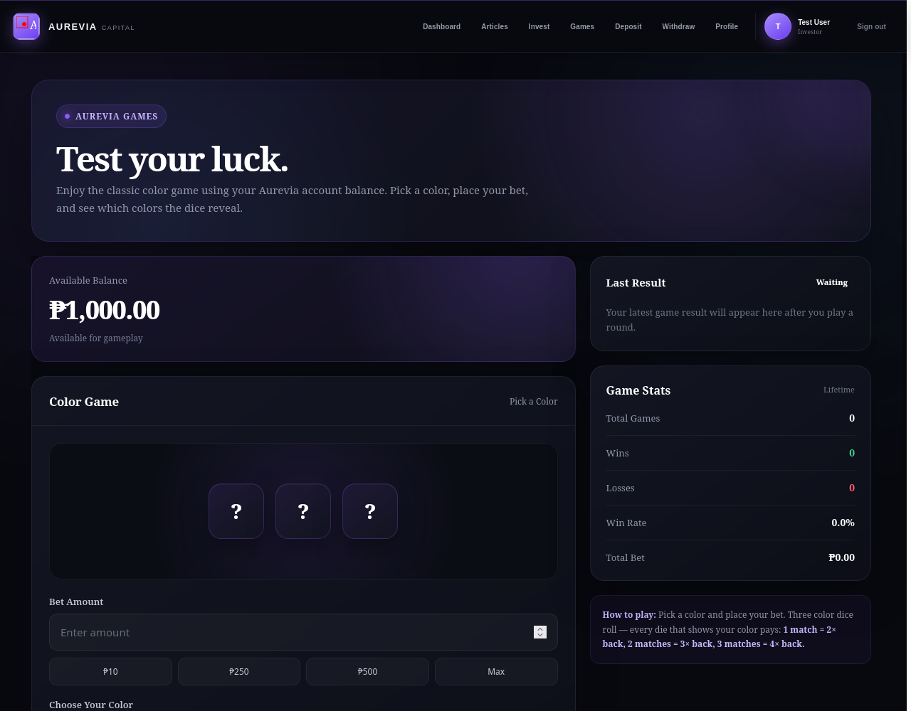 Aurevia Capital — color game