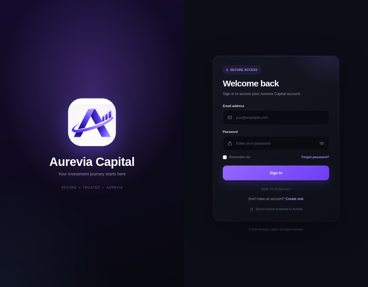 Aurevia Capital — login page
